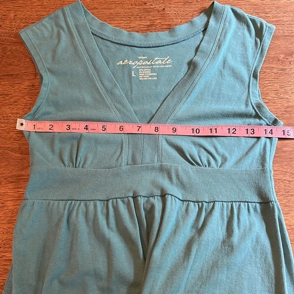 Aeropostale Teal V Neck Babydoll Mini Dress Y2K Early 2000s Size L